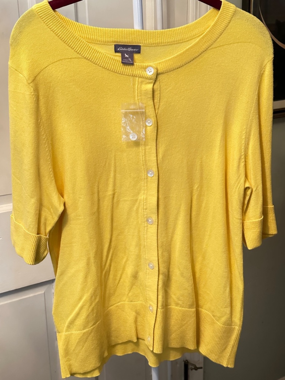 Eddie Bauer Bright Yellow Short-Sleeve Button Cardigan NWOT
